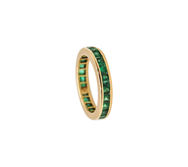 -Italian Eternity Ring Band In 14 Kt Yellow Gold With 2.10 Ctw In Emeralds