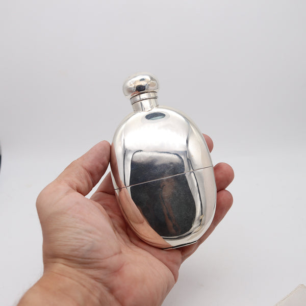 ALEXANDER CLARK 1894 London Pocket Liquor Flask In .925 Sterling Silver & Gilt