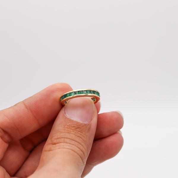 -Italian Eternity Ring Band In 14 Kt Yellow Gold With 2.10 Ctw In Emeralds