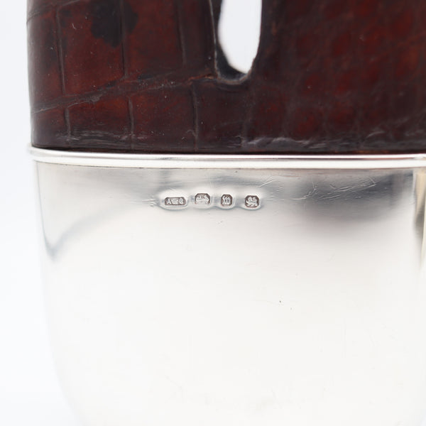 AARON LUFKIN DENNISON 1886 Birmingham Liquor Flask In .925 Sterling Silver & Leather