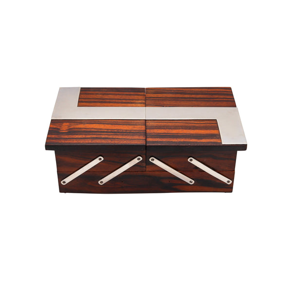 Lancel Paris 1937 Art Deco Desk Box In Macassar Ebony Wood And Chrome Steel