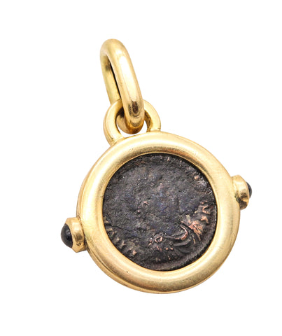 IMPERIAL ROME 320 AD Emperor Constantine Coin Pendant In 18Kt Gold & Sapphires