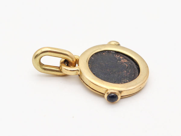 IMPERIAL ROME 320 AD Emperor Constantine Coin Pendant In 18Kt Gold & Sapphires