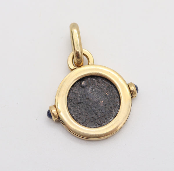 IMPERIAL ROME 320 AD Emperor Constantine Coin Pendant In 18Kt Gold & Sapphires