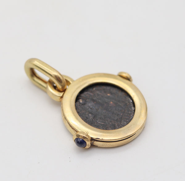IMPERIAL ROME 320 AD Emperor Constantine Coin Pendant In 18Kt Gold & Sapphires