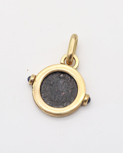 IMPERIAL ROME 320 AD Emperor Constantine Coin Pendant In 18Kt Gold & Sapphires