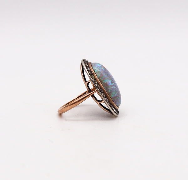 -Victorian 1880 Antique Ring In 14Kt Gold With 8.95 Ctw In Opal And Diamonds