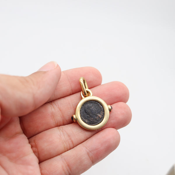 IMPERIAL ROME 320 AD Emperor Constantine Coin Pendant In 18Kt Gold & Sapphires