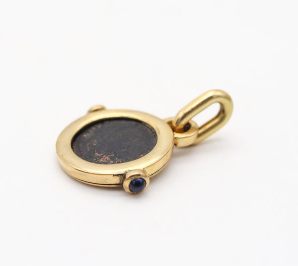 IMPERIAL ROME 320 AD Emperor Constantine Coin Pendant In 18Kt Gold & Sapphires