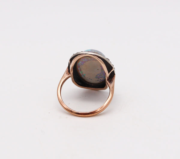 -Victorian 1880 Antique Ring In 14Kt Gold With 8.95 Ctw In Opal And Diamonds