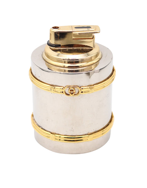 GUCCI 1980 Milano Desk Butane Lighter In Chromed Steel And Gold Accents