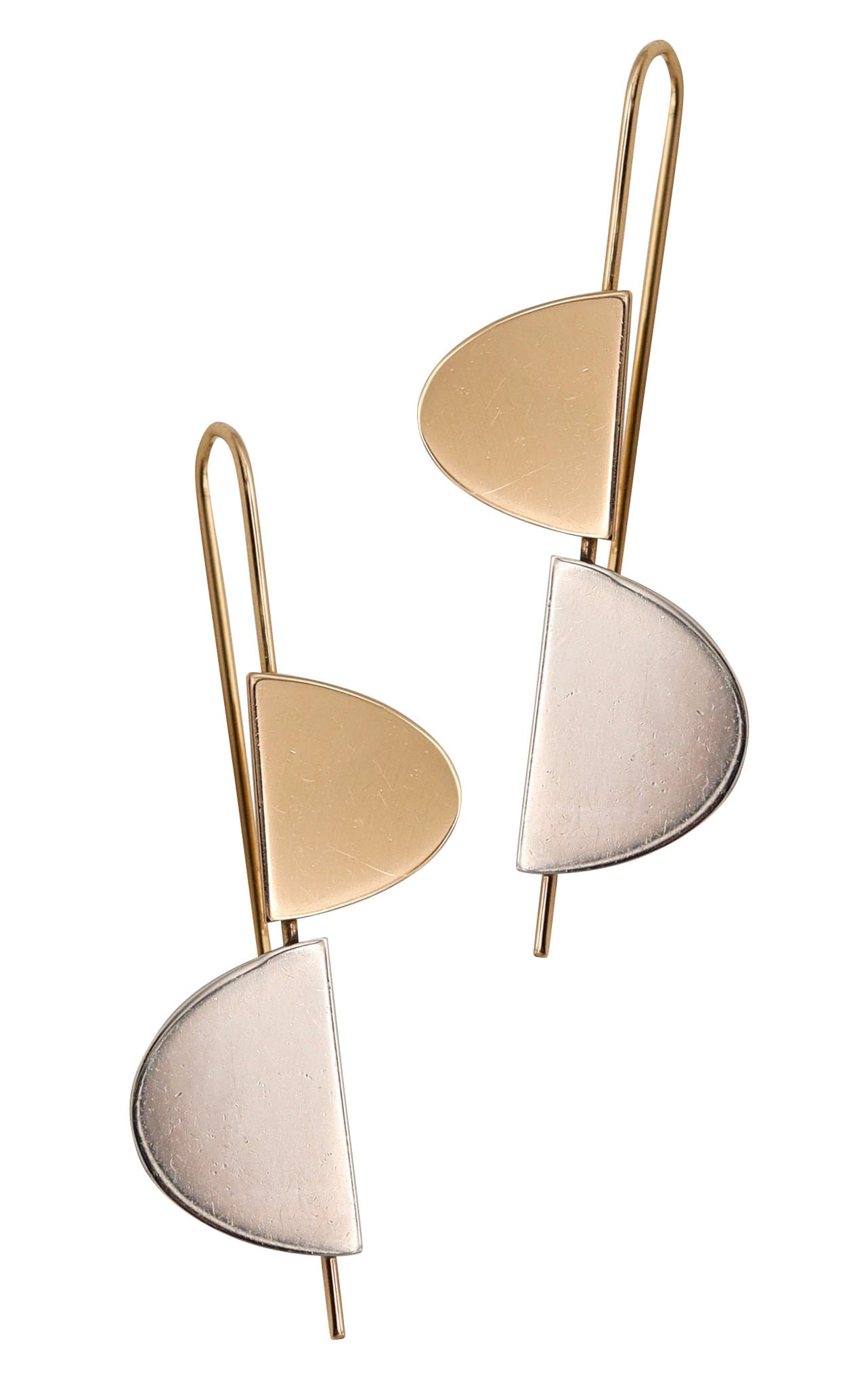 BETTY COOKE 1990 Geometric Dangle Earrings In 14Kt Yellow Gold & Sterling