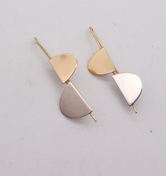 BETTY COOKE 1990 Geometric Dangle Earrings In 14Kt Yellow Gold & Sterling