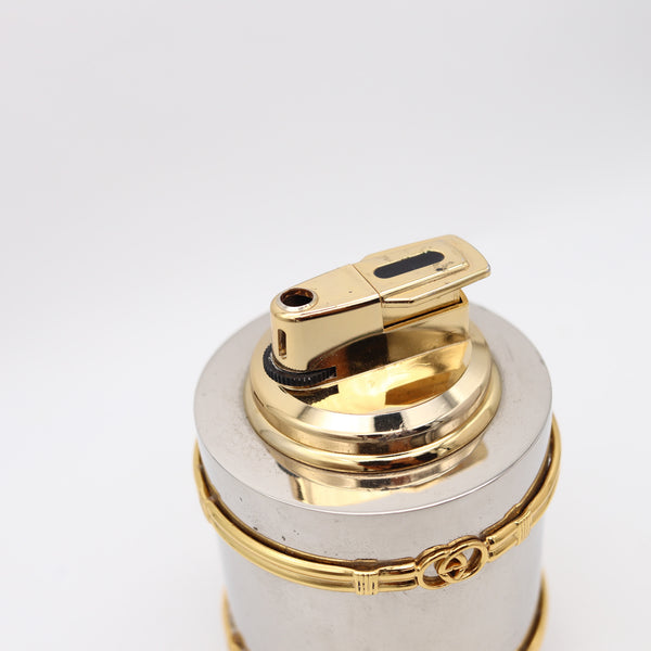 GUCCI 1980 Milano Desk Butane Lighter In Chromed Steel And Gold Accents