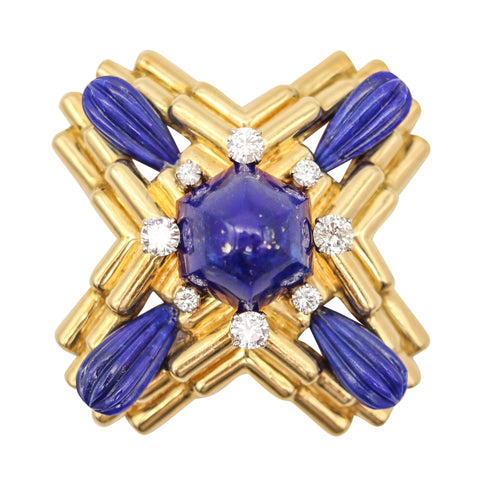 ALDO CIPULLO 1970 Maltese Pendant Brooch In 18Kt Gold With Diamonds & Lapis Lazuli