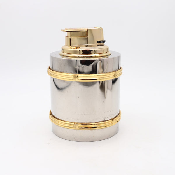 GUCCI 1980 Milano Desk Butane Lighter In Chromed Steel And Gold Accents