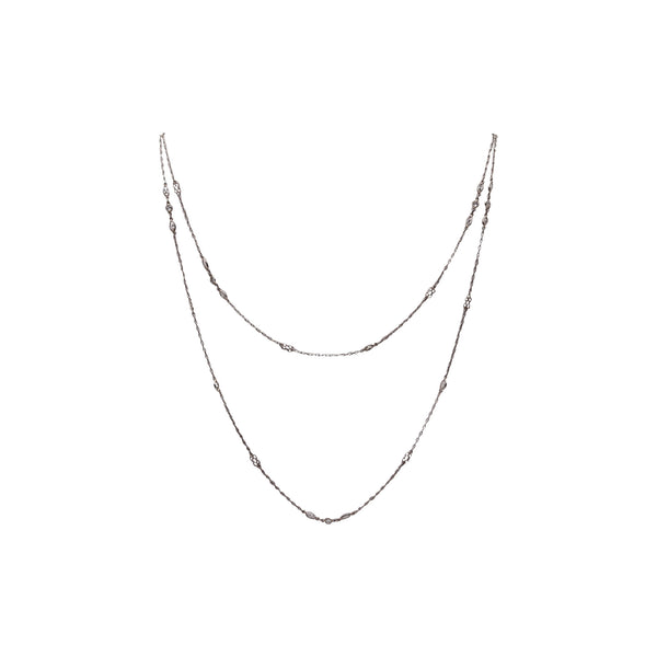 -Art Deco 1930 Long Stations Chain Necklace In Platinum With 2.50 Ctw In Diamonds