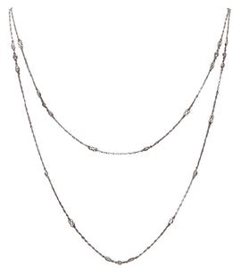 -Art Deco 1930 Long Stations Chain Necklace In Platinum With 2.52 Ctw In Diamonds