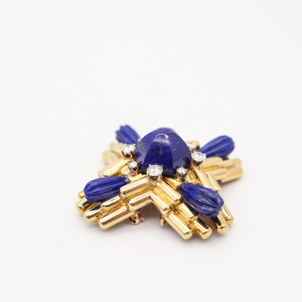 ALDO CIPULLO 1970 Maltese Pendant Brooch In 18Kt Gold With Diamonds & Lapis Lazuli