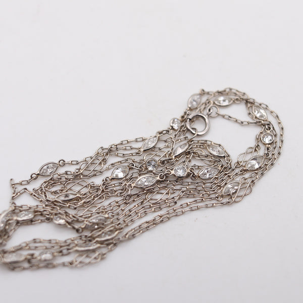 -Art Deco 1930 Long Stations Chain Necklace In Platinum With 2.52 Ctw In Diamonds