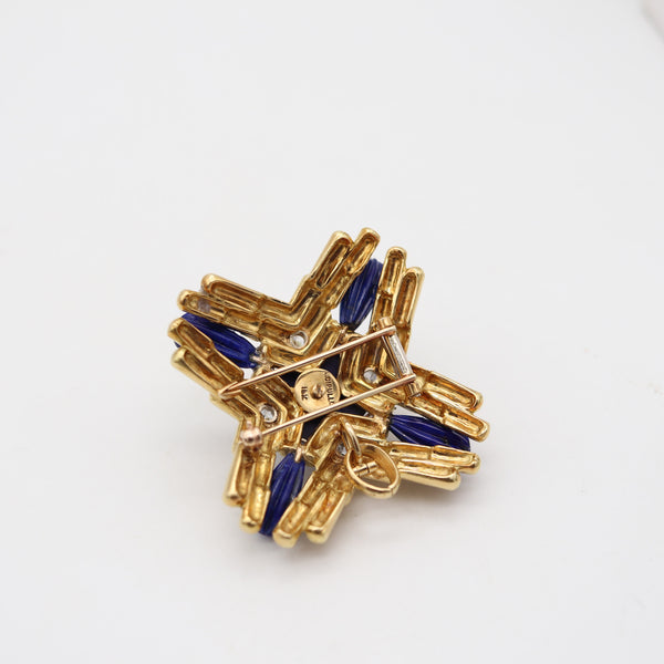 ALDO CIPULLO 1970 Maltese Pendant Brooch In 18Kt Gold With Diamonds & Lapis Lazuli