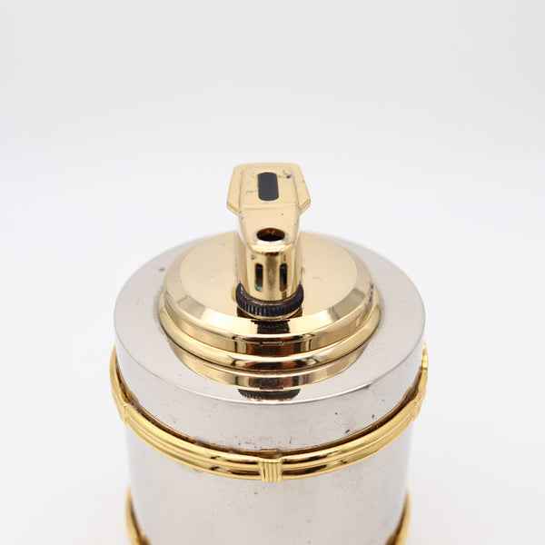 GUCCI 1980 Milano Desk Butane Lighter In Chromed Steel And Gold Accents