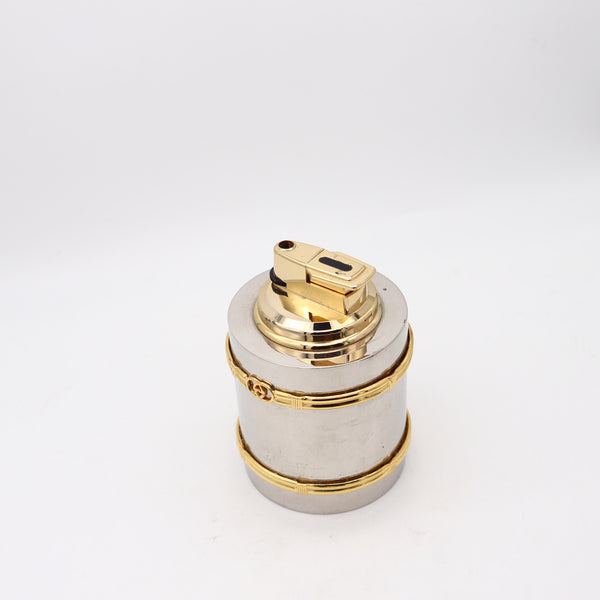 GUCCI 1980 Milano Desk Butane Lighter In Chromed Steel And Gold Accents