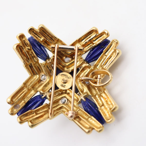 ALDO CIPULLO 1970 Maltese Pendant Brooch In 18Kt Gold With Diamonds & Lapis Lazuli