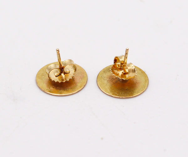 BETTY COOKE 1990 Geometric Circular Studs Earrings In 14Kt Yellow Gold