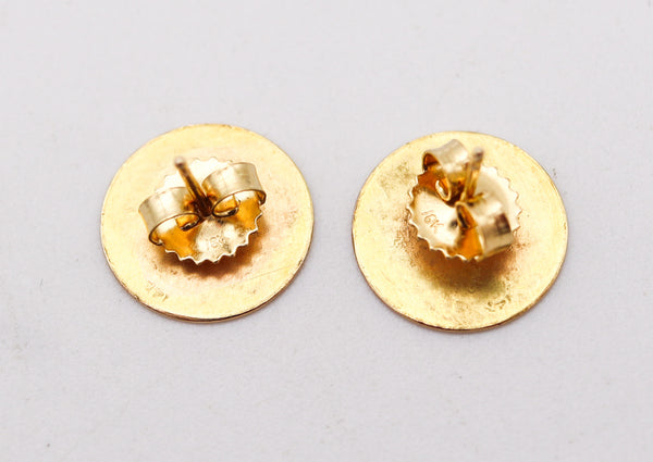 BETTY COOKE 1990 Geometric Circular Studs Earrings In 14Kt Yellow Gold