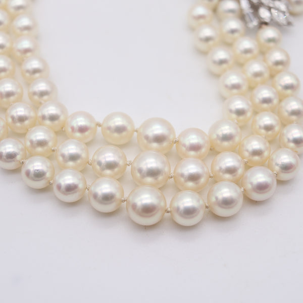 GARRARD & CO. Pearls Necklace 18Kt Gold With 7.42 Cts Diamonds & GIA Burmese Ruby