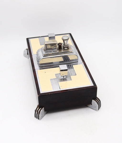 RONSON 1935 Machine Age Brown Lacquer Desk Double Box Touch Tip Striker