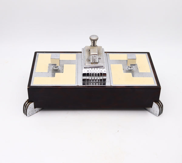 RONSON 1935 Machine Age Brown Lacquer Desk Double Box Touch Tip Striker