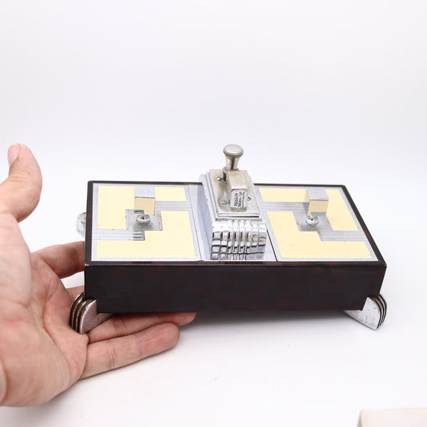 RONSON 1935 Machine Age Brown Lacquer Desk Double Box Touch Tip Striker