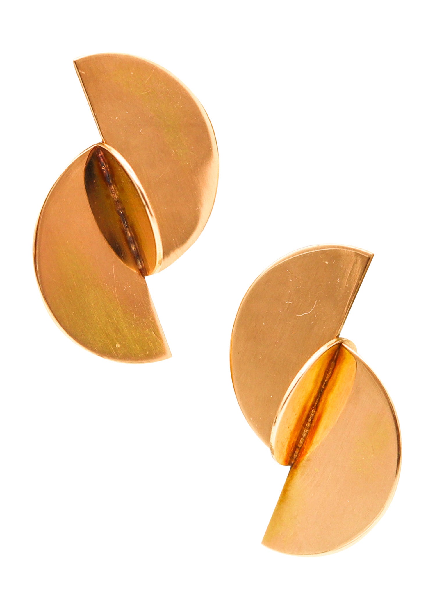 BETTY COOKE 1990 Geometric Sculptural Dangle Earrings In 14Kt Yellow Gold