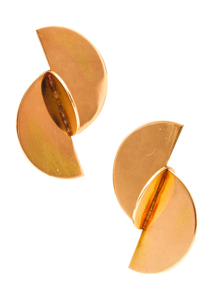 BETTY COOKE 1990 Geometric Sculptural Dangle Earrings In 14Kt Yellow Gold