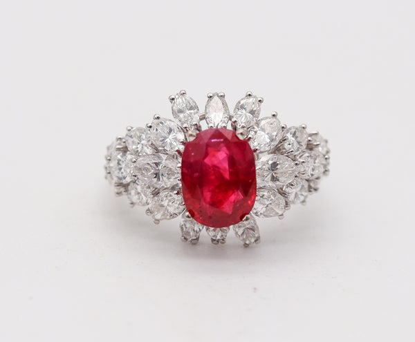 GARRARD & CO. Cocktail Ring 18Kt Gold With 4.65 Cts Diamonds & GIA Burmese Ruby