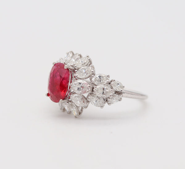 GARRARD & CO. Cocktail Ring 18Kt Gold With 4.65 Cts Diamonds & GIA Burmese Ruby