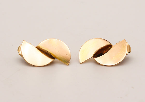 BETTY COOKE 1990 Geometric Sculptural Dangle Earrings In 14Kt Yellow Gold