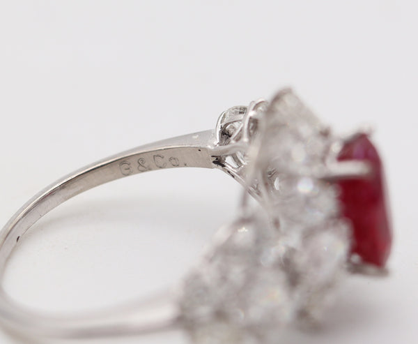 GARRARD & CO. Cocktail Ring 18Kt Gold With 4.65 Cts Diamonds & GIA Burmese Ruby