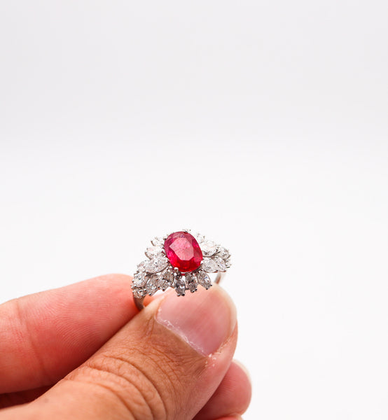 GARRARD & CO. Cocktail Ring 18Kt Gold With 4.65 Cts Diamonds & GIA Burmese Ruby
