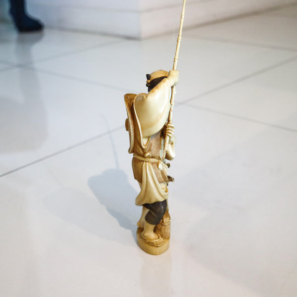 OKIMONO 1890 Japan Meiji Period Carved Sculpture Of Ebisu As Fisherman