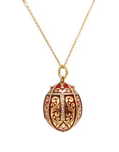 SECRET BOX In The Shape of An Enameled Egg Pendant In 18Kt Gold With Diamonds