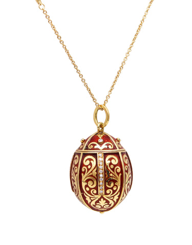 SECRET BOX In The Shape of An Enameled Egg Pendant In 18Kt Gold With Diamonds