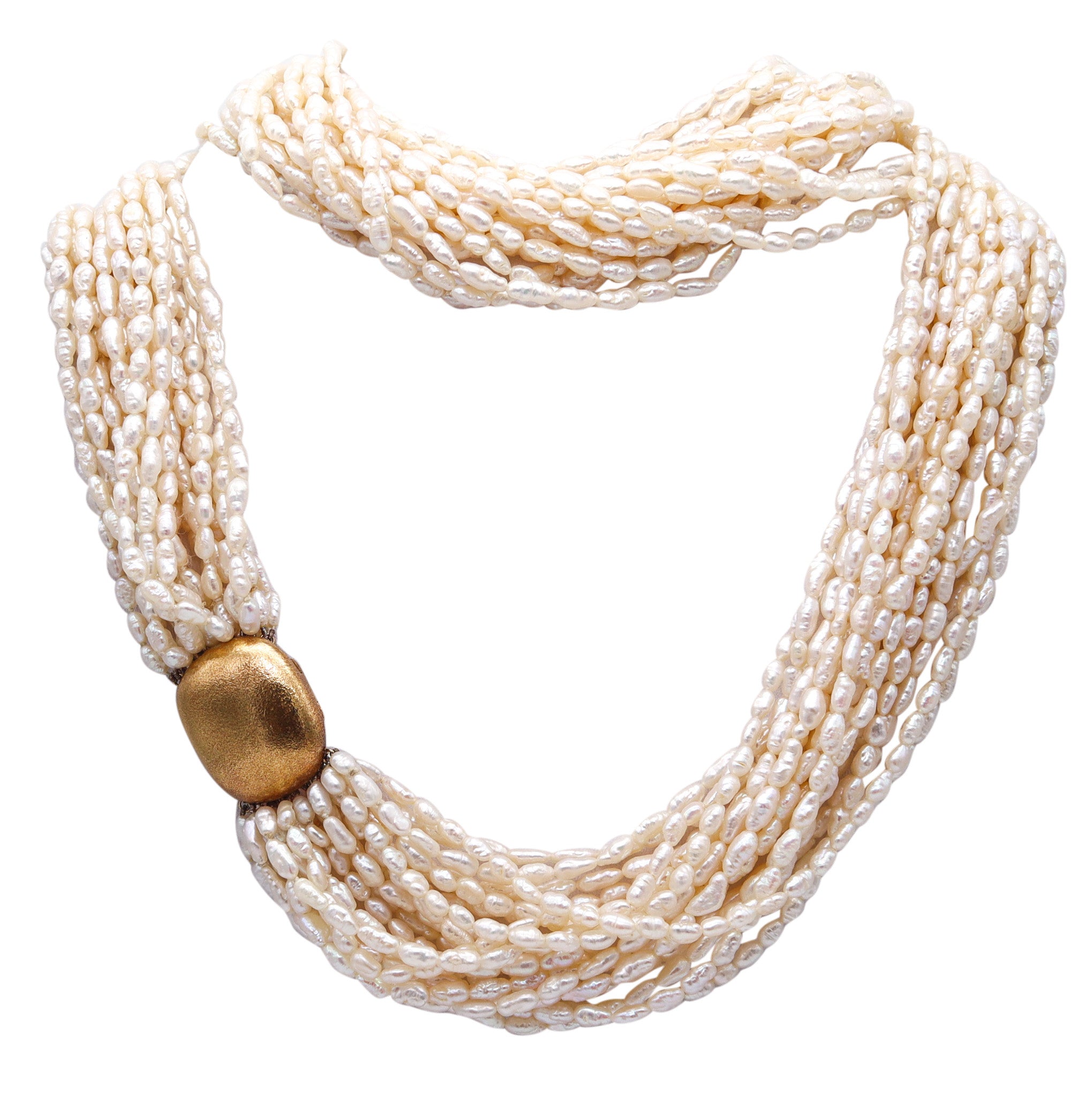 TIFFANY & CO. Angela Cummings Multi Strand Pearls Necklace In 18Kt Yellow Gold