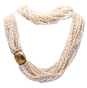 TIFFANY & CO. Angela Cummings Multi Strand Pearls Necklace In 18Kt Yellow Gold