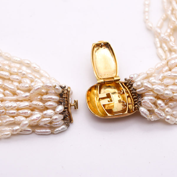 TIFFANY & CO. Angela Cummings Multi Strand Pearls Necklace In 18Kt Yellow Gold