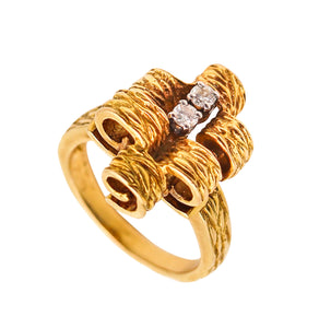 PETER LINDEMAN 1970 New York Modernist Ring In 18kt Yellow Gold With Diamonds