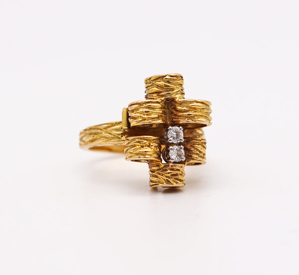 PETER LINDEMAN 1970 New York Modernist Ring In 18kt Yellow Gold With Diamonds