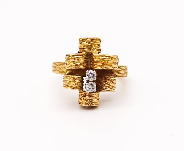 PETER LINDEMAN 1970 New York Modernist Ring In 18kt Yellow Gold With Diamonds